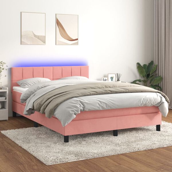 vidaXL Sommier &agrave; lattes de lit avec matelas et LED Rose 140x190 cm