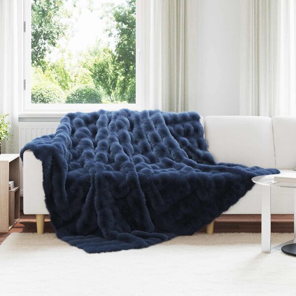 vidaXL Couverture en Fourrure de Lapin Synth&eacute;tique 4 pcs Bleu Marine