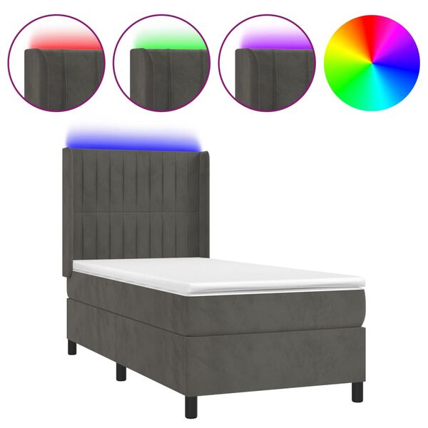 vidaXL Sommier &agrave; lattes de lit matelas et LED Gris fonc&eacute; 100x200 cm