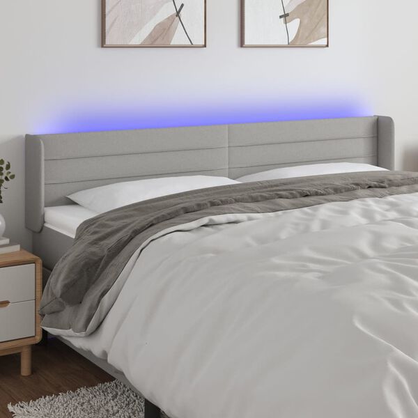 vidaXL T&ecirc;te de lit &agrave; LED Gris clair 203x16x78/88 cm Tissu