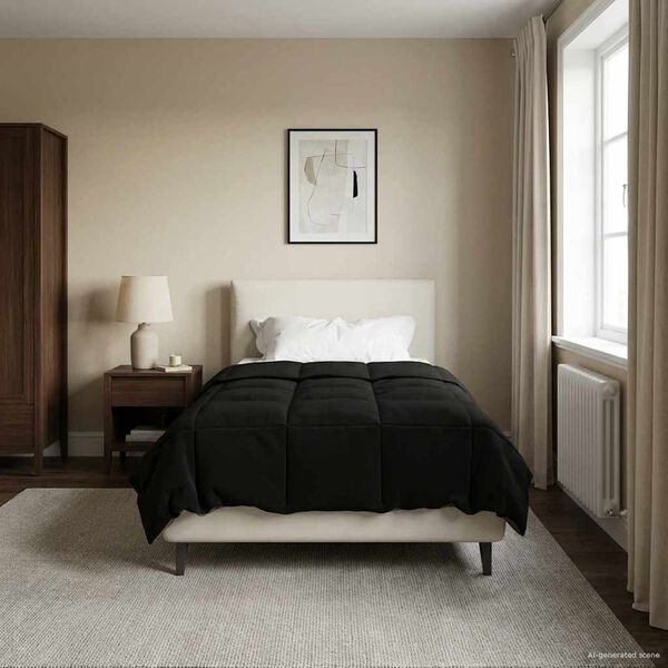 vidaXL Duvet complet toute l'ann&eacute;e Noir 135 x 220 cm Microfibre