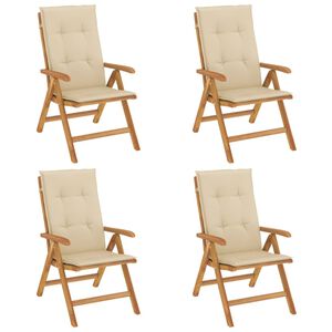 vidaXL Fauteuils pliants inclinables avec coussins 4 pcs teck massif