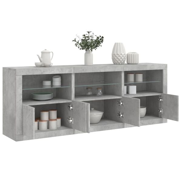 vidaXL Buffet avec lumi&egrave;res LED gris b&eacute;ton 181,5x37x67 cm