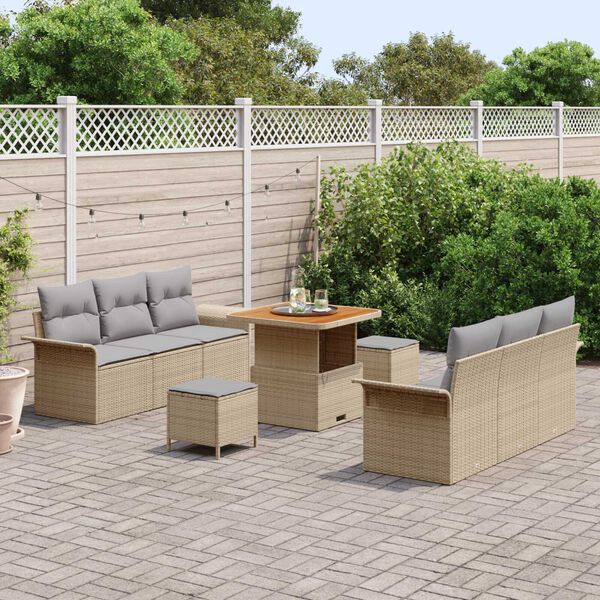 vidaXL Ensemble de canapé de jardin 9 pcs Beige polyrotin