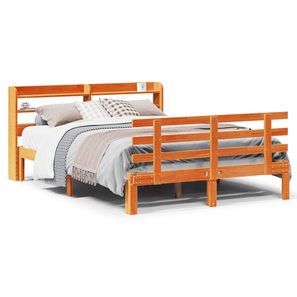 vidaXL Cadre de lit et t&ecirc;te de lit sans matelas cire marron 120x190 cm