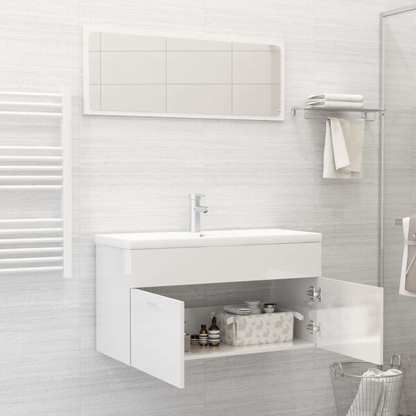 vidaXL Ensemble de meubles de salle de bain Blanc brillant Agglom&eacute;r&eacute;