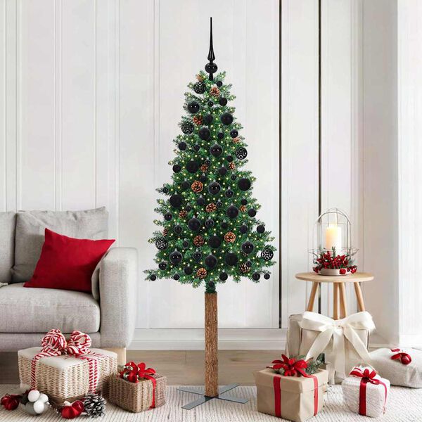 vidaXL Sapin de No&euml;l mince Vert 180 cm PVC et bois de pin massif