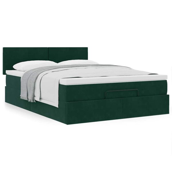 vidaXL Cadre de lit ottoman avec matelas vert fonc&eacute; 140x190 cm velours