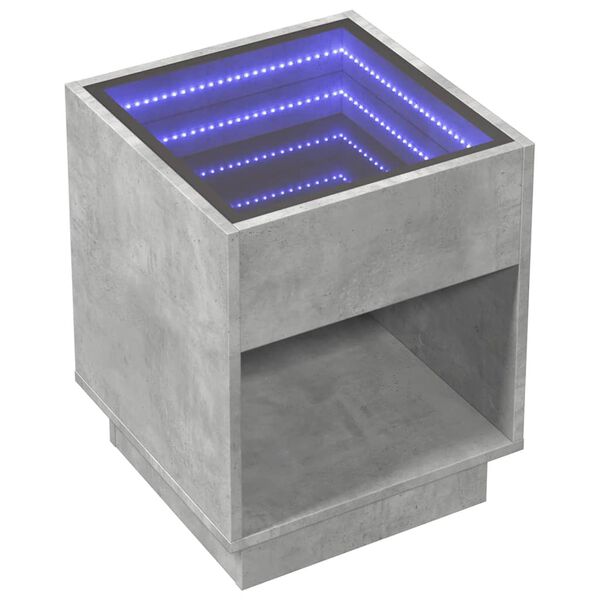 vidaXL Table de chevet avec LED infini gris b&eacute;ton 40x40x50 cm