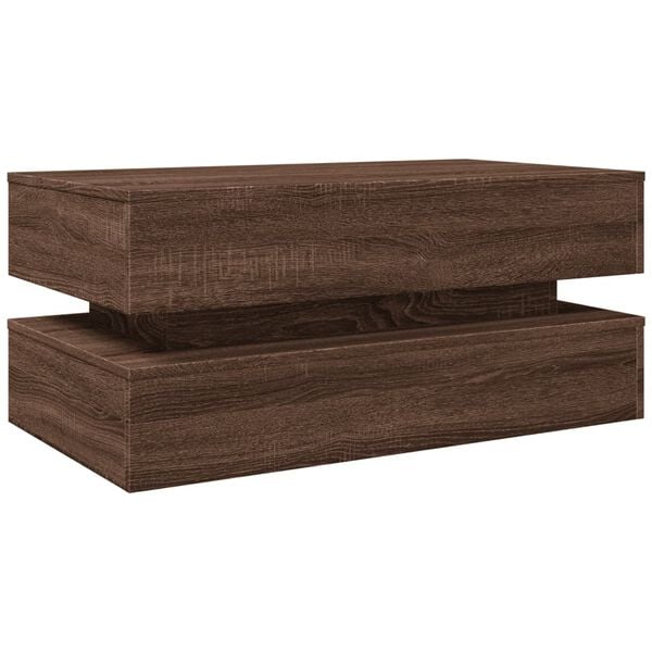 vidaXL Table basse avec lumières LED chêne marron 90x50x40 cm