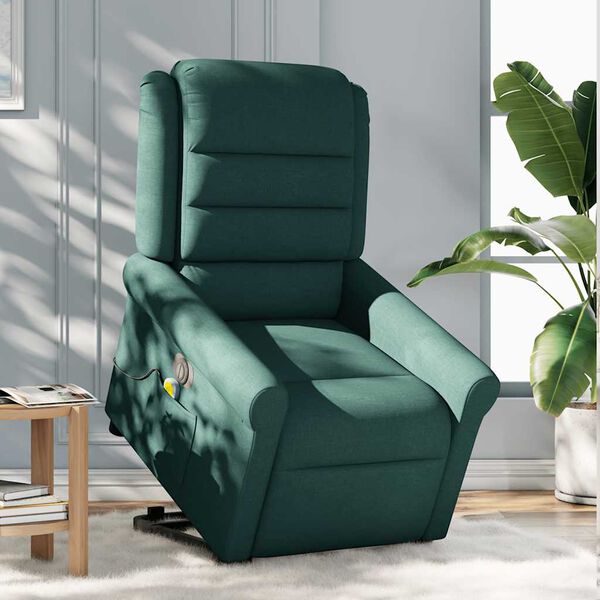 vidaXL Fauteuil inclinable de massage &eacute;lectrique Vert fonc&eacute; Tissu