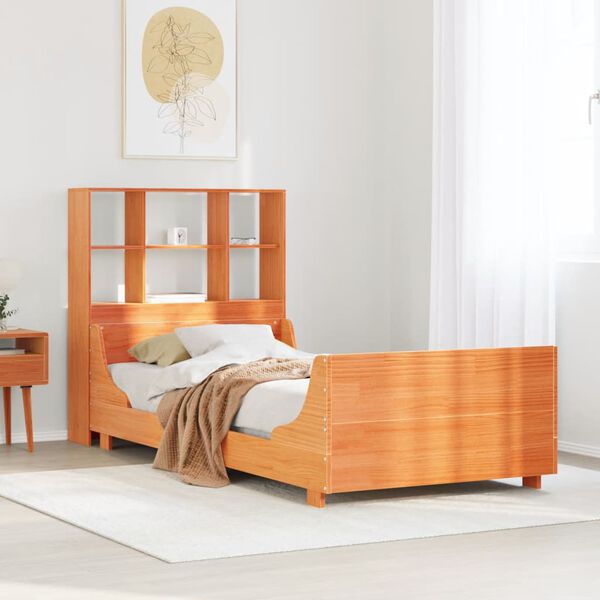 vidaXL Lit bibliothèque sans matelas cire marron 75x190 cm bois massif