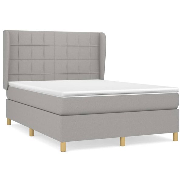 vidaXL Sommier &agrave; lattes de lit avec matelas Gris clair 140x190cm Tissu