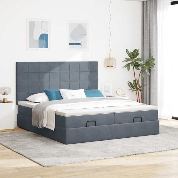 VidaXL Cadre de lit ottoman avec matelas gris foncé 180x200cm velours