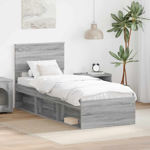 vidaXL Cadre de lit Gris Sonoma 75 x 190 cm Pin massif