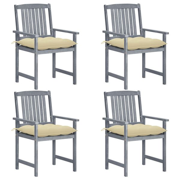 vidaXL Chaises de jardin et coussins lot de 4 Gris Bois acacia massif