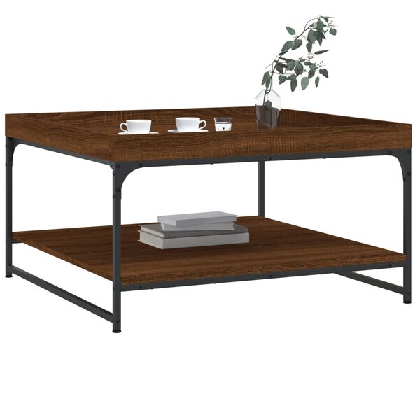 vidaXL Table basse ch&ecirc;ne marron 80x80x45 cm bois d'ing&eacute;nierie et fer