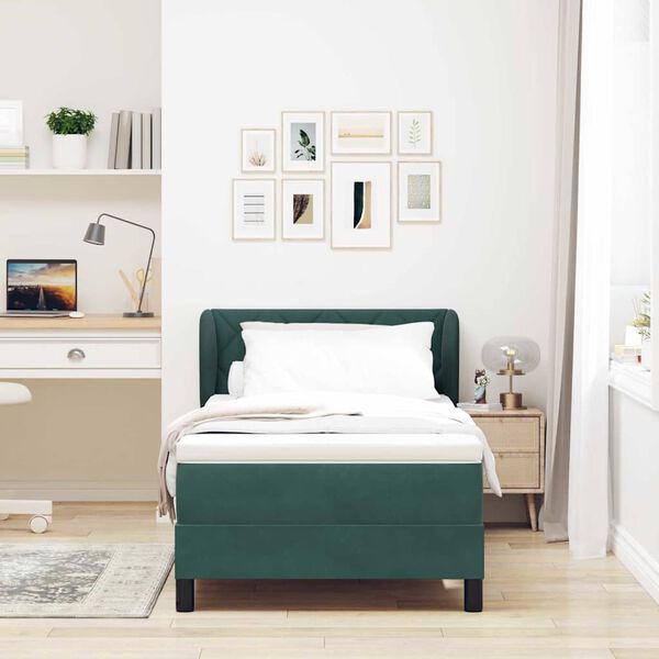 vidaXL Lit &agrave; ressorts avec matelas Vert fonc&eacute; 90 x 190 cm Velours