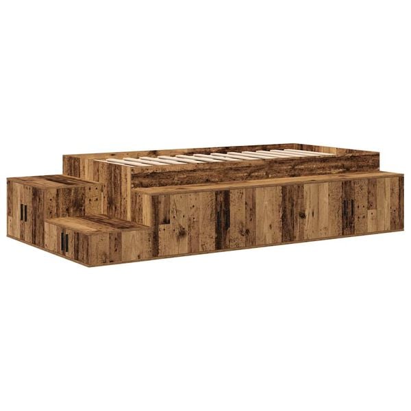 vidaXL Cadre de lit avec rangement Bois Ancien 90 cm Bois d'ing&eacute;nierie