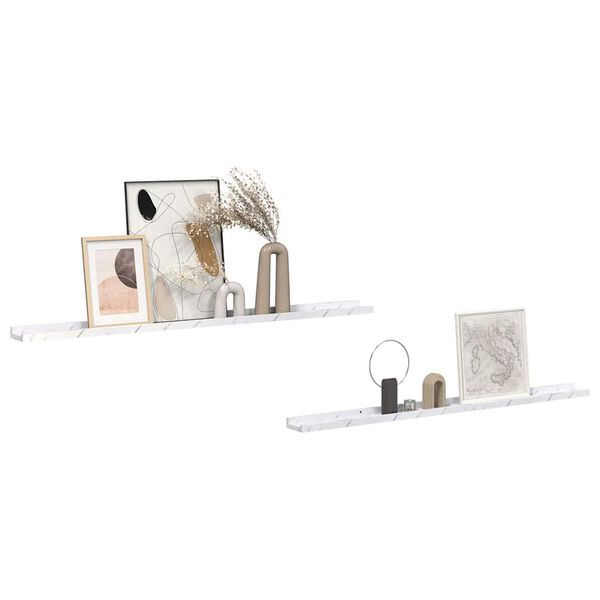 vidaXL &Eacute;tag&egrave;re Murale avec &eacute;tag&egrave;re 2 pcs Marbre blanc 115 x 9 x 3 cm
