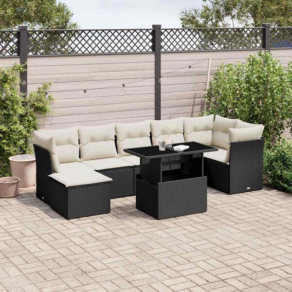 vidaXL Salon de jardin 8 pcs avec coussins noir r&eacute;sine tress&eacute;e
