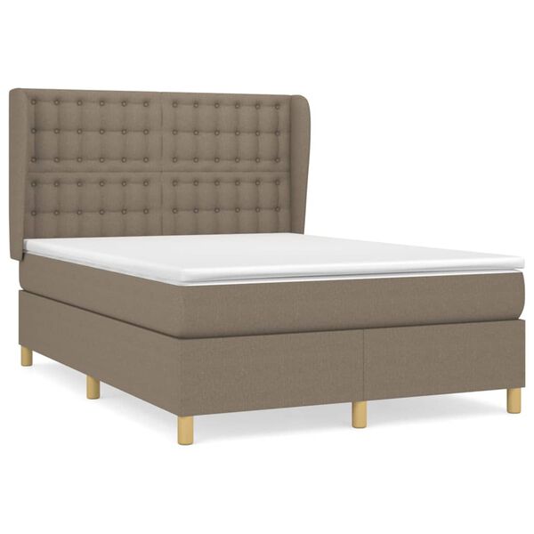 vidaXL Sommier &agrave; lattes de lit avec matelas Taupe 140x190 cm Tissu