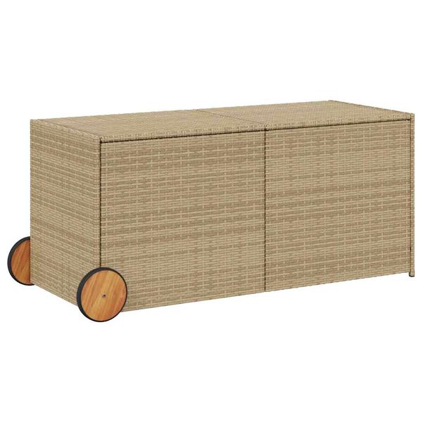 vidaXL Bo&icirc;te de rangement de jardin et roues m&eacute;lange beige 283L rotin