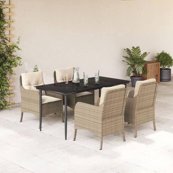 vidaXL Ensemble &agrave; manger de jardin avec coussins 5pcs Beige poly rotin