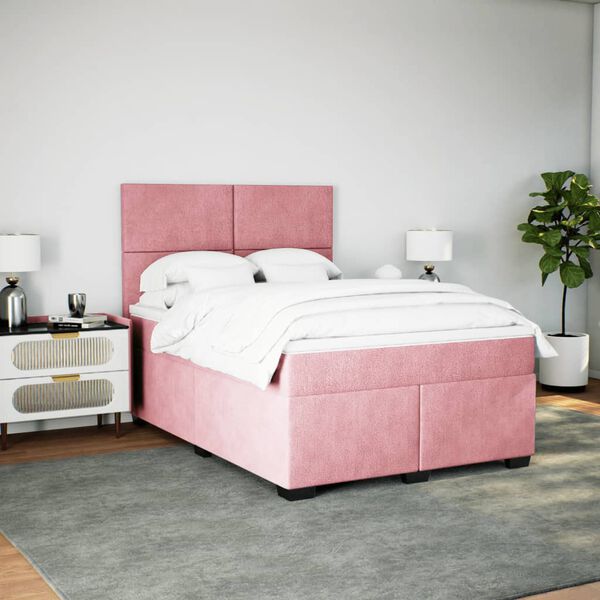 vidaXL Sommier à lattes de lit avec matelas Rose 140x190 cm Velours