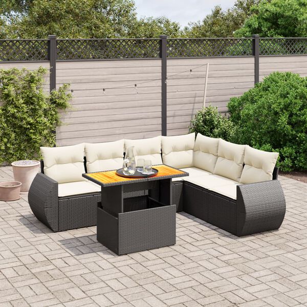 vidaXL Salon de jardin 7 pcs avec coussins noir r&eacute;sine tress&eacute;e