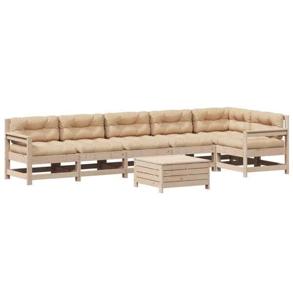 vidaXL Salon de jardin 7 pcs avec coussins Bois de pin massif