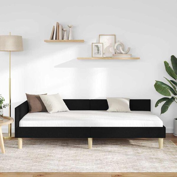 vidaXL Cadre de lit d'angle avec tête de lit Noir 90 x 200 cm tissu