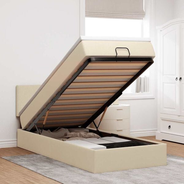 vidaXL Cadre de lit ottoman avec matelas cr&egrave;me 90x190 cm tissu