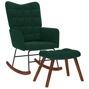 vidaXL Chaise &agrave; bascule avec tabouret en velours vert fonc&eacute;