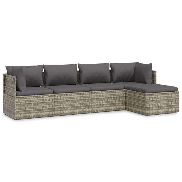 vidaXL Salon de jardin 5 pcs avec coussins Gris Résine tressée