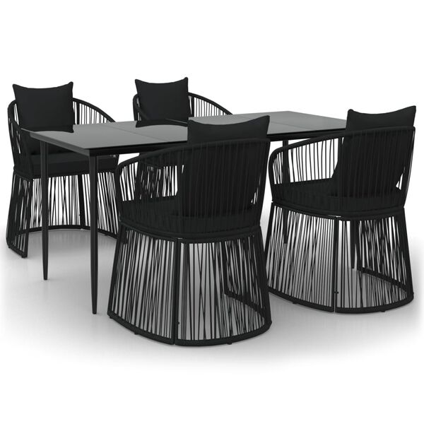 vidaXL Ensemble &agrave; manger de jardin et coussins 5pcs Noir Rotin PVC