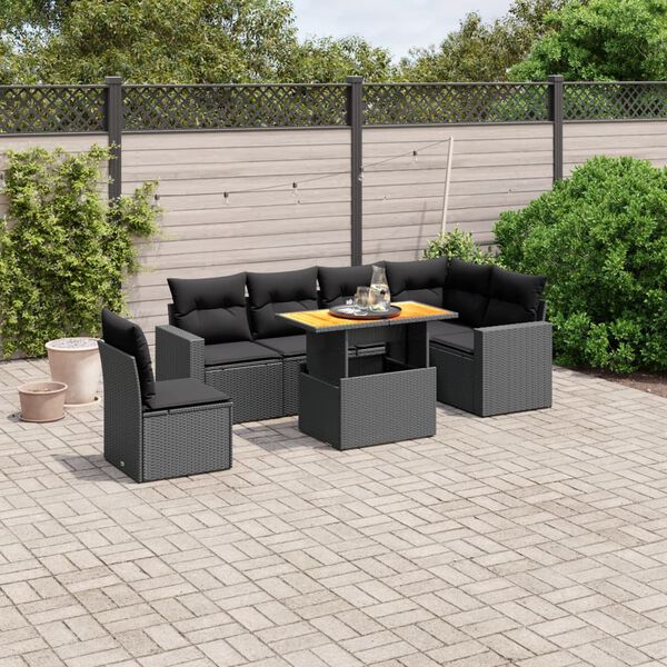 vidaXL Salon de jardin 7 pcs avec coussins noir r&eacute;sine tress&eacute;e