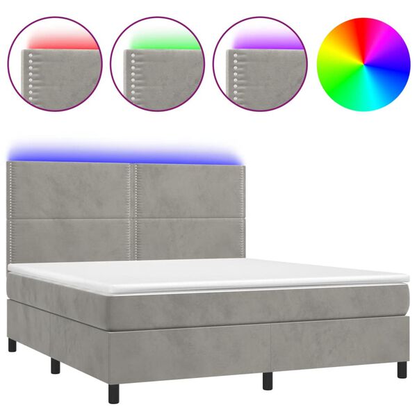 vidaXL Sommier &agrave; lattes de lit matelas et LED Gris clair 160x200 cm