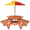 vidaXL Table de pique-nique pour 6 enfants avec parasol hexagone sapin