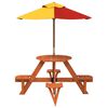 vidaXL Table de pique-nique pour 4 enfants avec parasol rond sapin