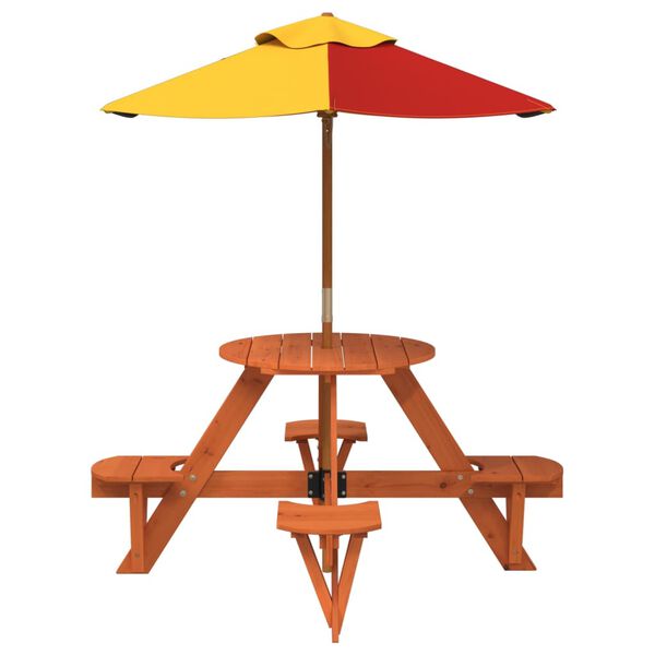 vidaXL Table de pique-nique pour 4 enfants avec parasol rond sapin