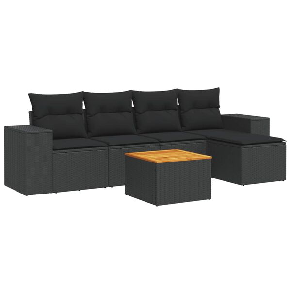 vidaXL Salon de jardin 6 pcs avec coussins noir r&eacute;sine tress&eacute;e