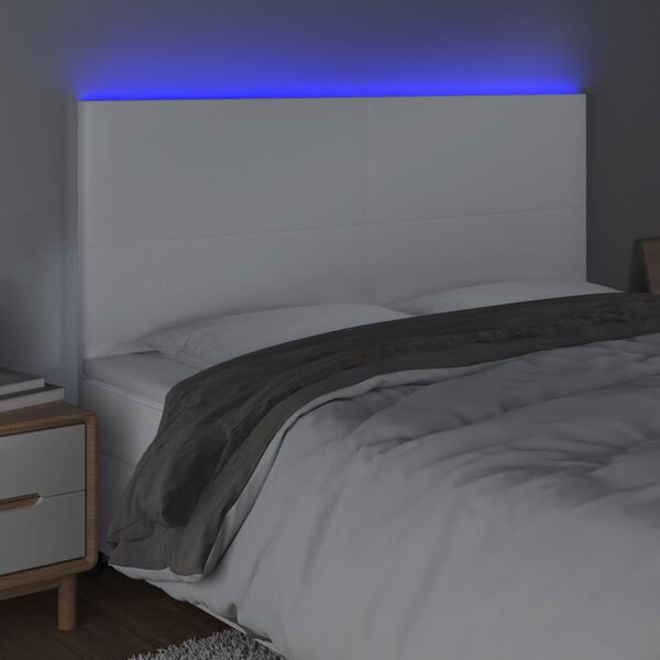 vidaXL T&ecirc;te de lit &agrave; LED Blanc 180x5x118/128 cm Similicuir