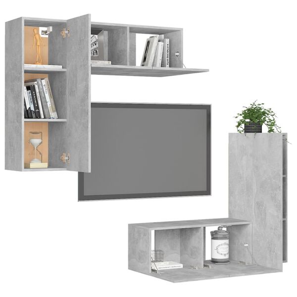 vidaXL Ensemble de meubles TV 4 pcs Gris b&eacute;ton Bois d'ing&eacute;nierie