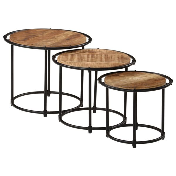 vidaXL Tables gigognes 3 pcs bois de manguier massif brut