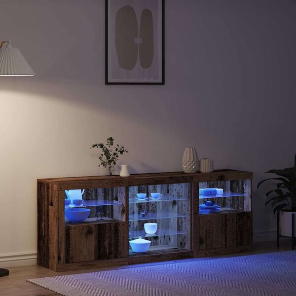 vidaXL Buffet LED Bois ancien 181,5 x 37 x 67 cm Bois d'ing&eacute;nierie