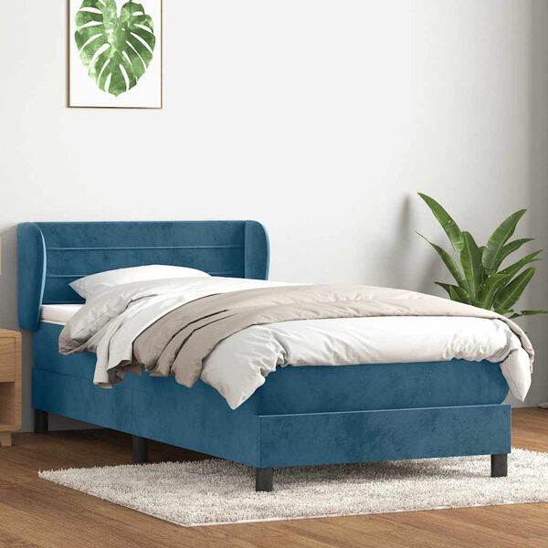 vidaXL Sommier &agrave; lattes de lit et matelas bleu fonc&eacute; 80x210 cm velours