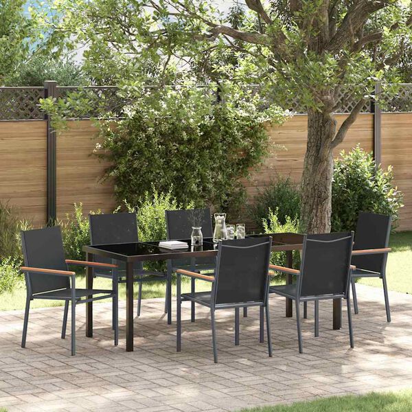 vidaXL Ensemble de salle &agrave; manger pour jardin 7 pcs Noir