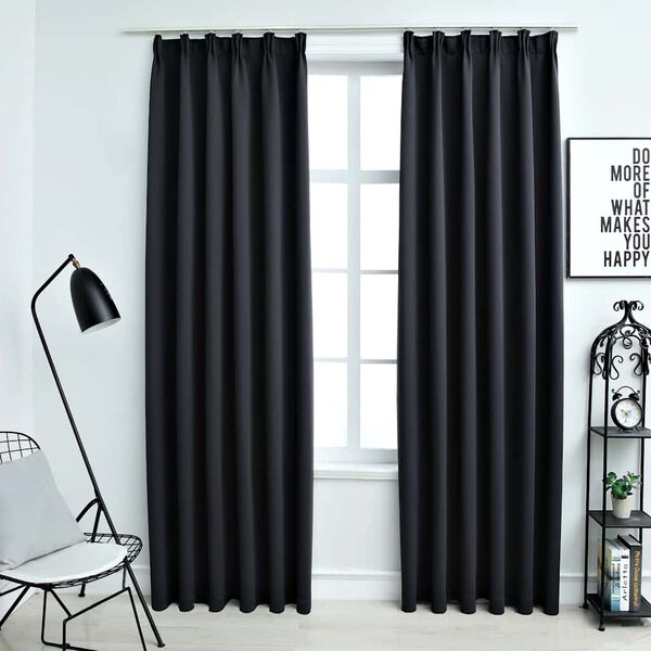 vidaXL Rideaux occultants avec crochets 2 pcs Noir 140x245 cm