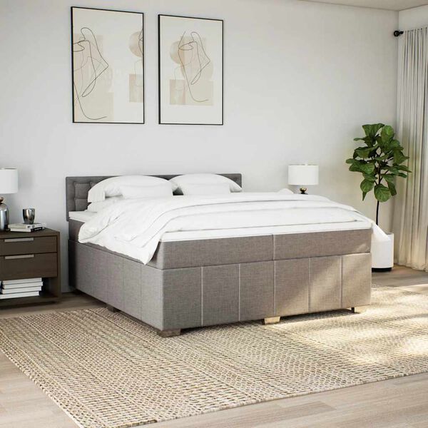 vidaXL Sommier &agrave; lattes de lit avec matelas Taupe 200x200 cm Tissu